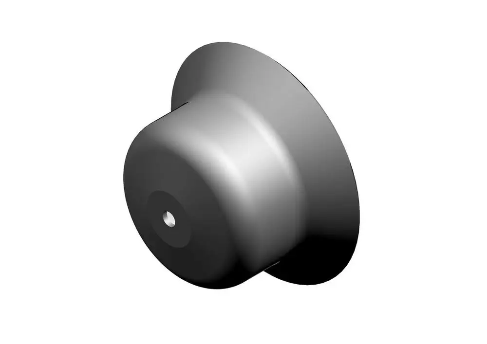 Graue, runde Zünddüse von Bosch mit einem flachen Boden und einer zentralen Bohrung. Sie erscheint kompakt und einfach in der Bauweise.